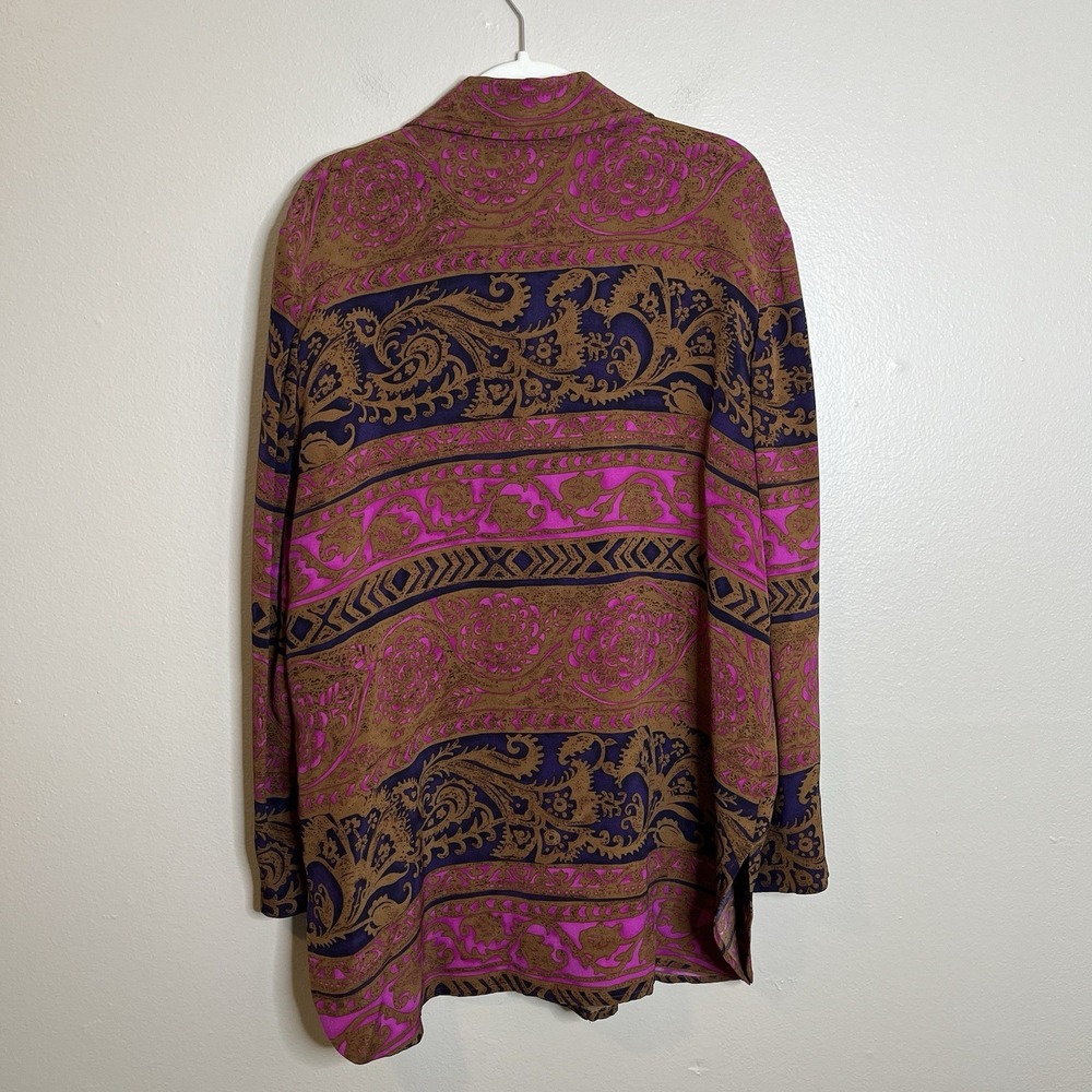 Vtg Dana Buchman Silk Blouse Button Up 12 Lagenlook Tunic Pink Brown‎ Boho Artsy - Picture 10 of 10